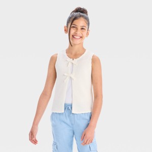 Girls' Bow Front Sweater Vest - Cat & Jack™ Cream - 1 of 3