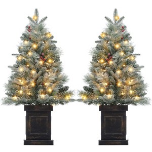 3FT Snow Flocked Christmas Tree with 78 LED Lights & 8 Lighting Modes, Battery-Powered Mini Xmas Tree with Classic Black Base - 1 of 4