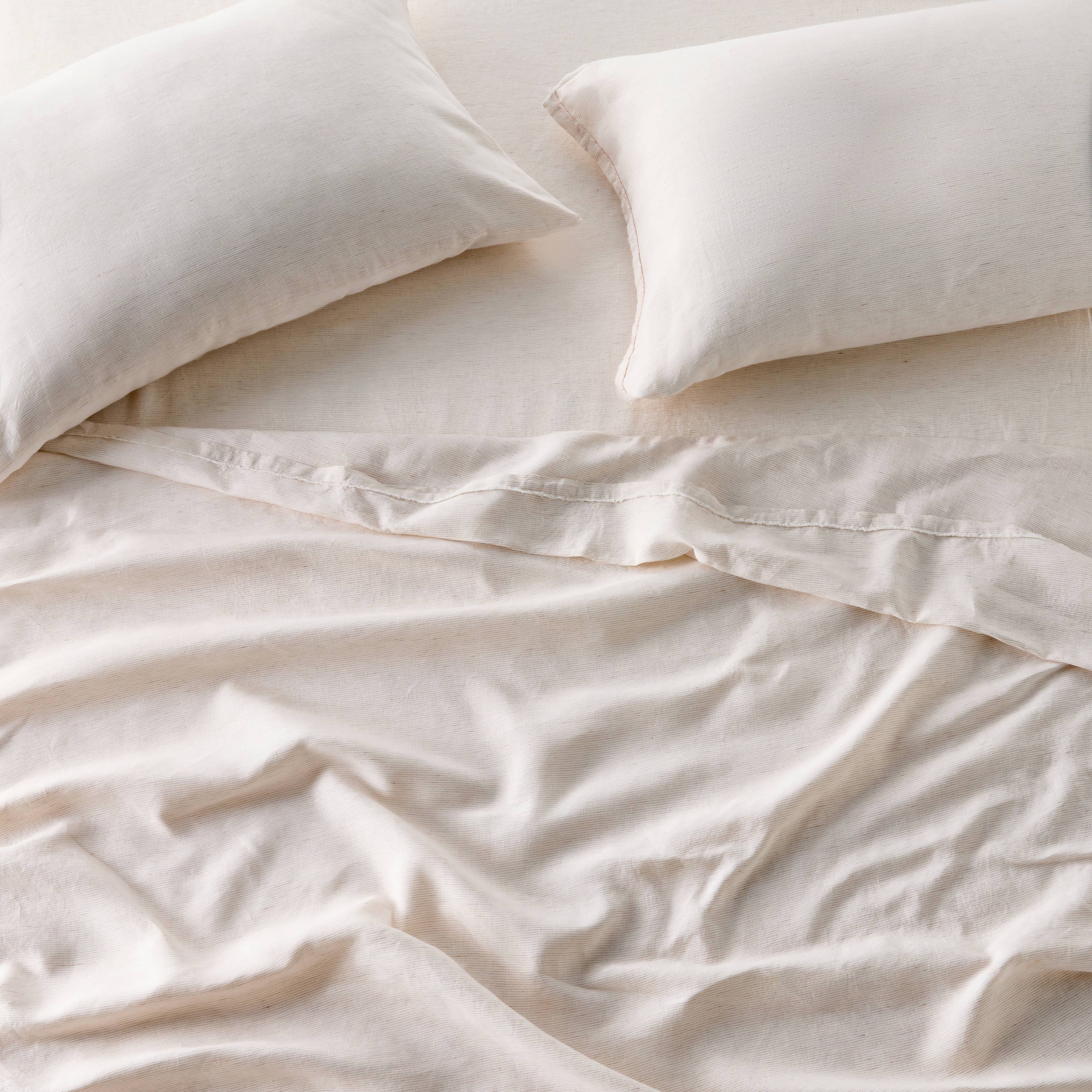 King 100% Linen Sheet Set Adobe Clay Micro Stripe - Casaluna™