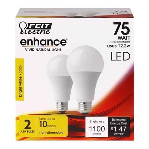 Feit Electric Enhance A19 E26 (Medium) LED Bulb Bright White 75 Watt Equivalence 2 pk - 1 of 1