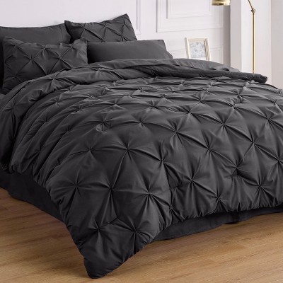 Beige Queen Microfiber 7-Piece Pintuck Bed in a Bag Set