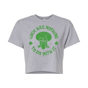 Women's - SpongeBob SquarePants - Squidward Luck Cropped Graphic T-Shirt - 1 of 4