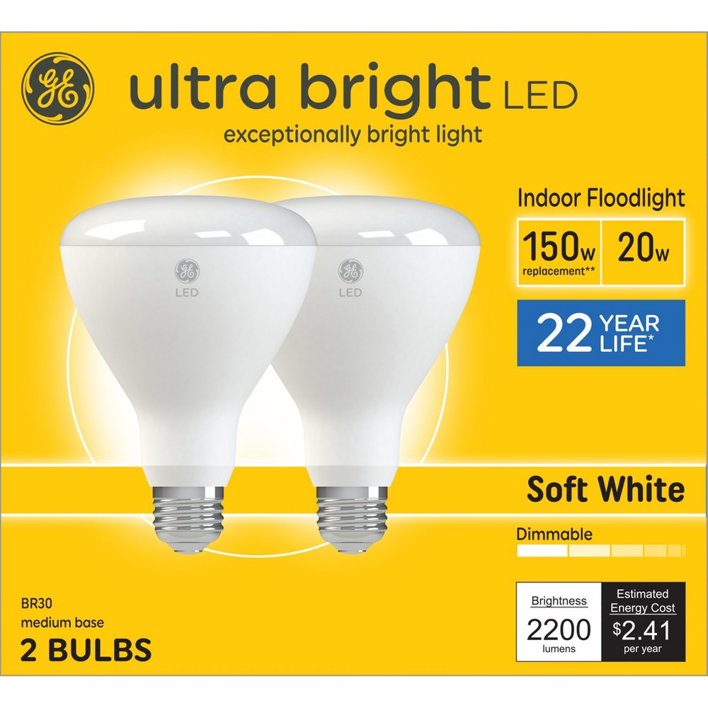 Photos - Light Bulb General Electric GE 2pk 150W Ultra Bright BR30 LED Indoor Floodlight Soft White 