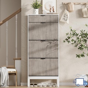 Jojoka 3-Drawer Slim Shoe Cabinet with Flip Doors and Drawer, Narrow Farmhouse Fluted Shoe Organizer with Adjustable Shelves for Entryway - 1 of 4