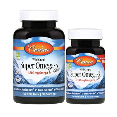 Carlson - Super Omega-3 Gems, 1200 Mg Omega-3s, Norwegian, Wild Caught ...