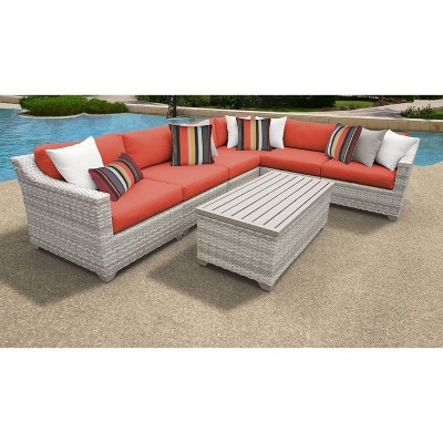 Fairmont 7pc Patio Sectional Seating Set with Cushions - Tangerine - TK Classics