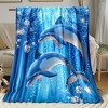 1pc Dolphins in Blue Curtain Blanket - Flannel, Soft & Warm, Digital Print with Sparkling Snowflakes, Perfect for Home, Dolphin Decor. - 2 of 4