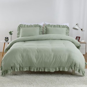 All Polyester Ruffle Cover Large,3 Pieces (1 Duvet Cover with 2 Pillow Shams), Super Soft Brushed Microfiber, Solid Color Duvet Cover (No Quilt) - 1 of 4