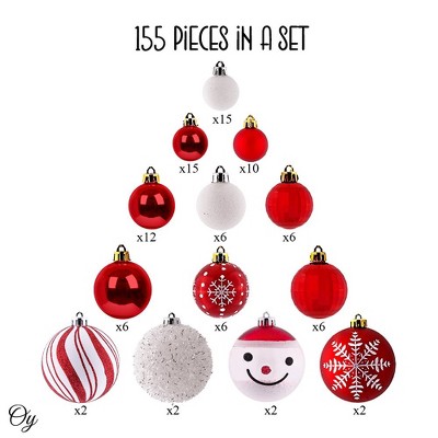 155-Piece Red and White Shatterproof Christmas Ornament Set