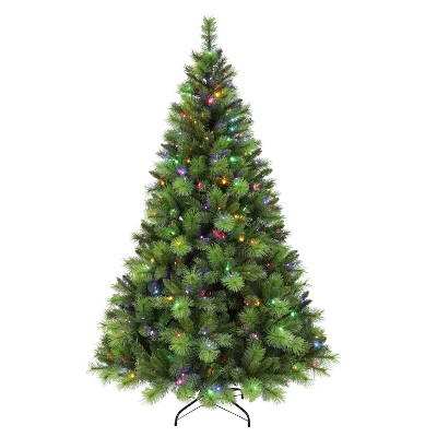 7.5ft Puleo Pre-Lit LED Slim Adirondack Pine Artificial Christmas Tree Multicolor Lights