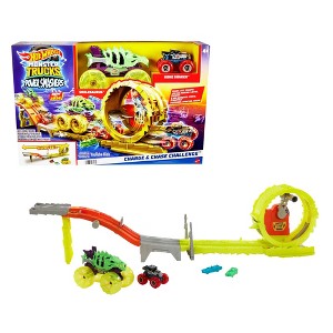 Hot Wheels Monster Trucks Power Smashers Charge & Chase Challenge Track Set With Oversized Skelesaurus, 1:64 Scale Bone Shaker & 2 Crushed Cars - 1 of 4
