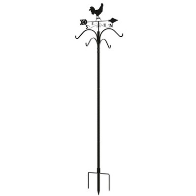 84" Black Steel Rooster Weathervane Shepherd's Hook