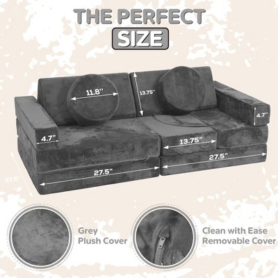 Gray Modular Kids Play Couch with Washable Cushions