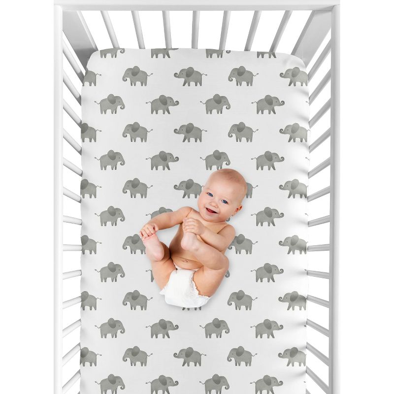 Sweet Jojo Designs Gender Neutral Baby Fitted Crib Sheet Elephant Grey and White, 5 of 8