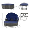 4 Piece Round Rattan Daybed Furniture Set, Canopy, Outdoor Sofa, 2 Chairs, Extending Table Ottoman Chair, Pillows - 3 of 4