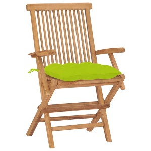 vidaXL Solid Teak Wood Patio Chairs with Bright Green Cushions - Weather-Resistant Outdoor Seating Solution with Foldable Design for Easy Storage - 1 of 4