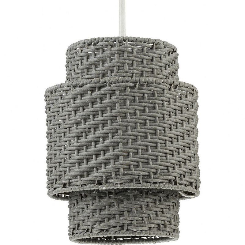 Progress Lighting Manteo 1-Light Outdoor Hanging Pendant, Weathered Grey Rattan, White Etched Shade, 1 of 3