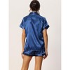 cheibear Women's Silky Satin Button Down Shirt with Shorts Sleepwear Pajama Sets - 3 of 4