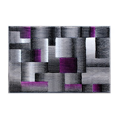 Emma and Oliver Modern Cubist Olefin Accent Runner Rug in Gradient Shades with Natural Jute Backing