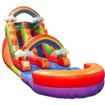 Pogo Bounce House Crossover Kids Inflatable Water Slide, Rainbow Cloud with Blower, 15 ft