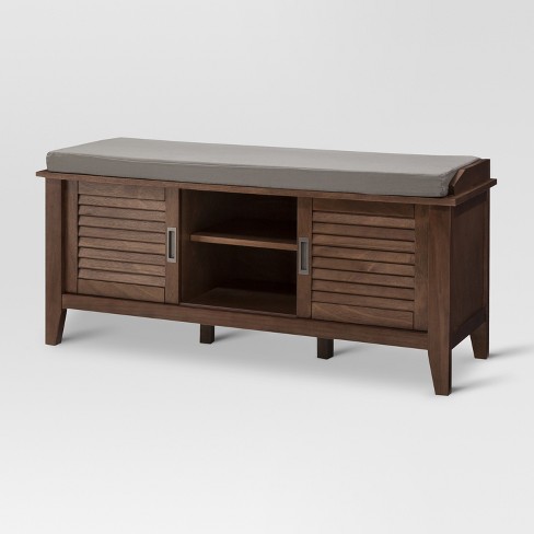 Storage Bench With Slatted Doors Wood Threshold