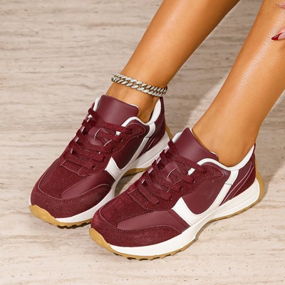 Женские кроссовки BERNESS Women's Beyonce Faux Suede Panels Retro Lace-Up Sneakers Burgundy 9 — фото 8