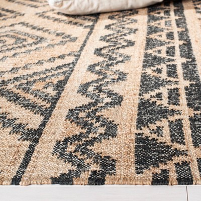 Handmade Black and Natural Wool Cotton Kilim Area Rug