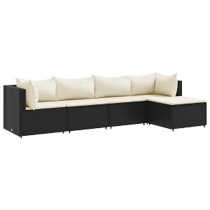vidaXL Patio Lounge Set with Cushions Sectional Sofa Garden Backyard Poly Rattan - Black and Cream 5 Piece - 1 of 4