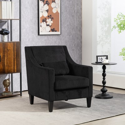 Modern Accent Armchair, Upholstered Comfy Corduroy Single Sofa Chair With Concave Armrests And Wood Legs