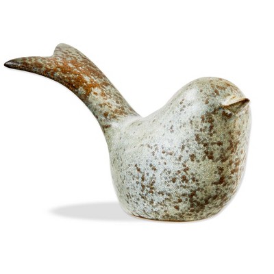 tag Long Tail Stoneware Bird Statue Figurine Tabletop Countertop Shelf Decorations Speckled Brown Ceramic