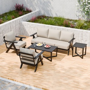 EAGLE PEAK Urban Slate 5 Piece Modern Outdoor Patio Furniture Set, Couch, Swivel Chairs, Coffee Table, and Side Table - 1 of 4