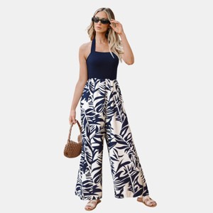 Women's Chic Tropical Leaf Print Wide Leg Jumpsuit - Cupshe - 1 of 4