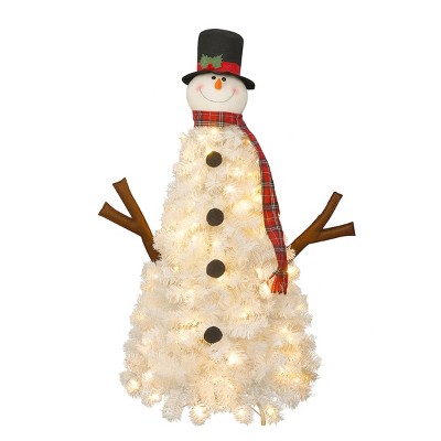 ChicFurnit Artificial Trees 4FT Christmas Tree Stands Snowman-Shaped Christmas Tree Holiday Decorate Tree for Home Party, White, 31"*31"*48"