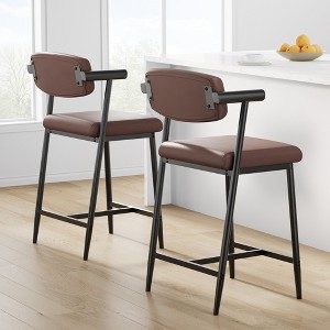 Set of 2 Bar Stools, Barstool Set with Big Cushion, Counter Height Bar Stools for Island, Counter Bar - 1 of 4