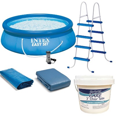 Intex 15' x 48" Inflatable Easy Set Above Ground Bundle with Pool Pump & Ladder and Pool Care 3 Inch Chlorine Tabs, 25 Pounds