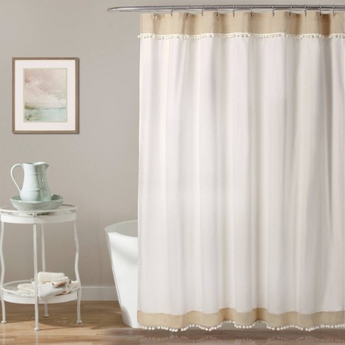Adelyn Pom Pom Shower Curtain Neutral - Lush Décor : Target