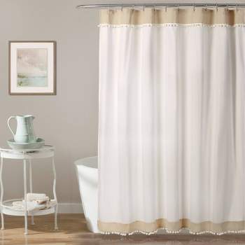 Adelyn Pom Pom Shower Curtain Neutral - Lush Décor