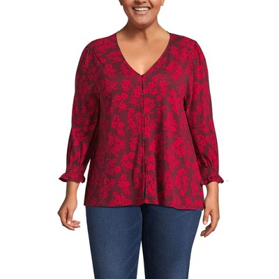 Lands' End Women's 3/4 Sleeve Lightweight Jersey Button Front Top