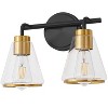 POWLIG 14-in 2-Light Modern Black Gold Dimmable Bathroom Vanity Light with Cone Clear Glass Shade - 2 of 4