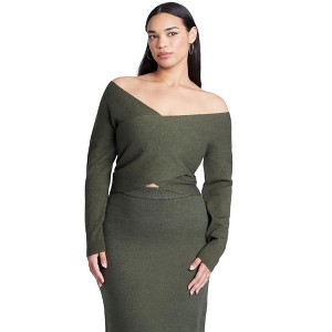 ELOQUII Women's Plus Size Wrap Front Cropped Sweater - 1 of 4
