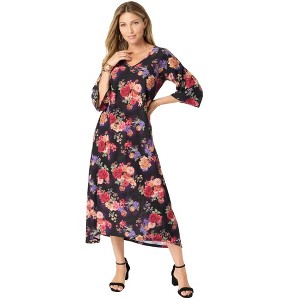 Roaman's Women's Plus Size High-Low V-Neck Dress - 1 of 4