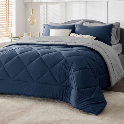 Bed in a Bag Contrast Color Solid 7pcs Queen Size Navy - Bedsure