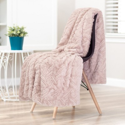 Classy Pink Reversible Faux Fur and Sherpa Throw Blanket