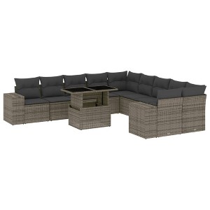 vidaXL 11 Piece Patio Sofa Set with Cushions Gray Poly Rattan - 1 of 4