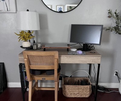 Loring Wood Writing Desk With Drawers And Charging Station Oak Threshold Home Office Furniture Laminate Surface Target