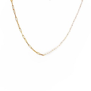 Whisper Freshwater Tiny Pearl & Paperclip Chain Gold Necklace - 1 of 4