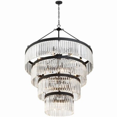 Emory Black Forged 22-Light Chandelier with Clear Glass Crystals