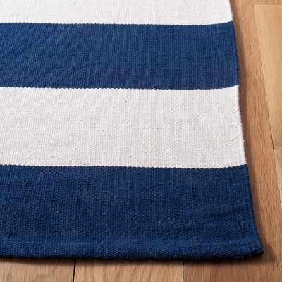 Navy and Ivory 10' x 14' Handmade Cotton Flat Woven Rug