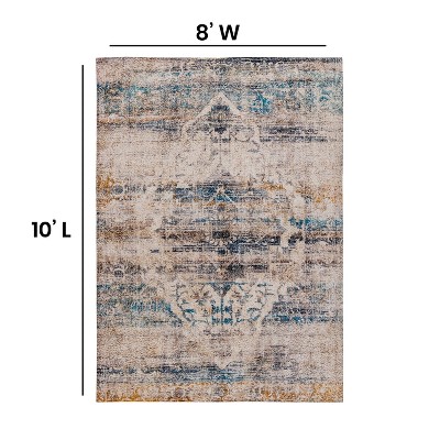 Old English Distressed Blue Synthetic Area Rug - 8' x 10'