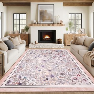 coucheta Multi-size Washable Boho Area Rug for Living Room, Farmhouse Floral Vintage Non Slip Low Pile Large Carpet, for Bedroom, Dining, Office - 1 of 4
